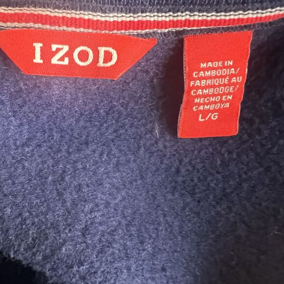 Izod Mens Fleece Sweatshirt Large Navy Blue Logo Pull Over Crewneck Preppy - Picture 4 of 6